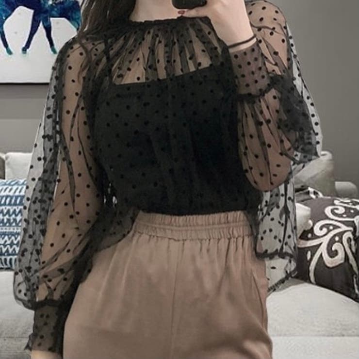 アイボリー | モテ愛されレディに。キャミ付きシアーブラウス 韓国ファッション 夏服 | Sibra