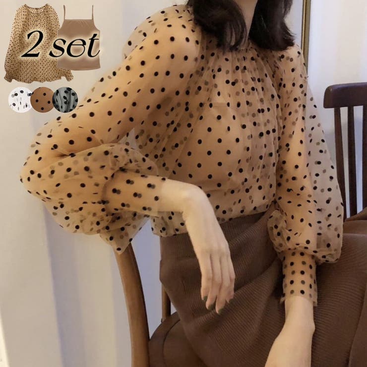 モテ愛されレディに。キャミ付きシアーブラウス 韓国ファッション 夏服 | Sibra | 詳細画像1 