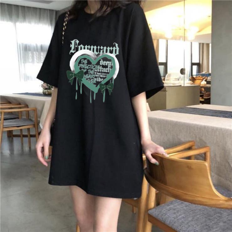 ブラック | プリントTシャツ 韓国ファッション 夏服 | Sibra