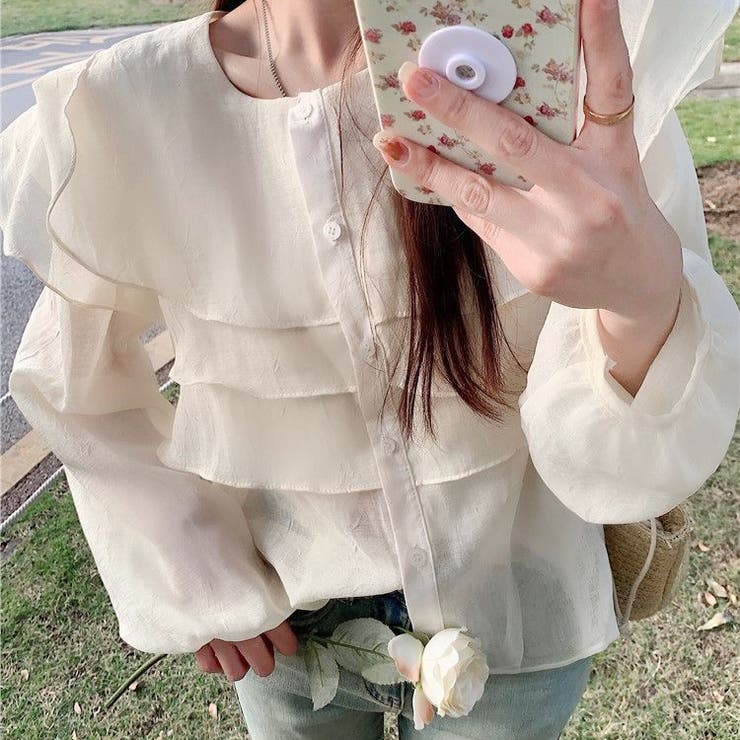 ホワイト | シアーブラウス 春 韓国ファッション | Sibra