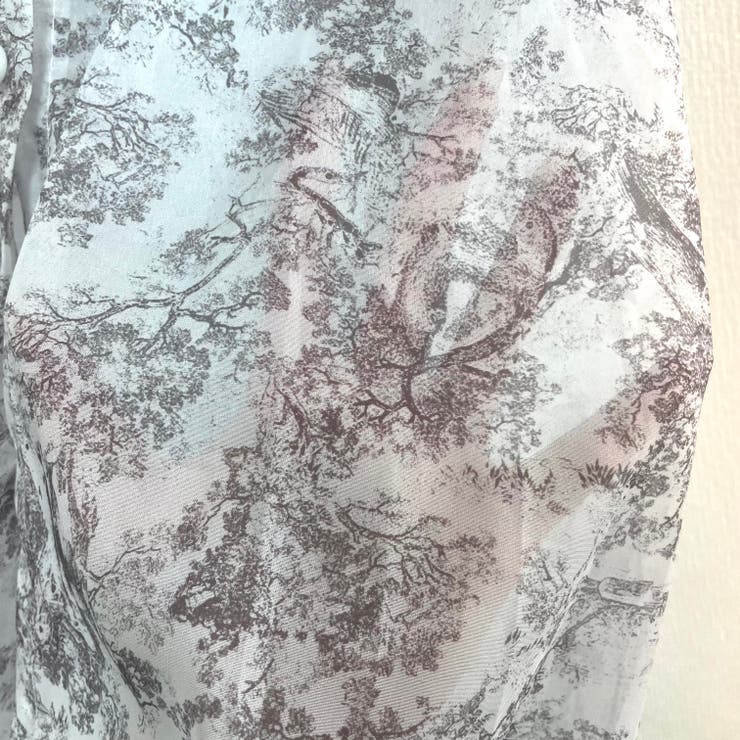 長袖レトロ花柄シアーブラウス 透ける シャツ[品番：SHNW0009068