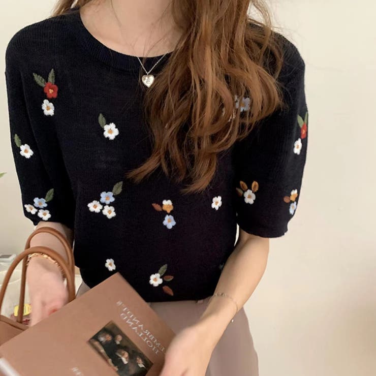 刺繍花柄ニットトップス 透かし 夏服 | Sibra | 詳細画像19 