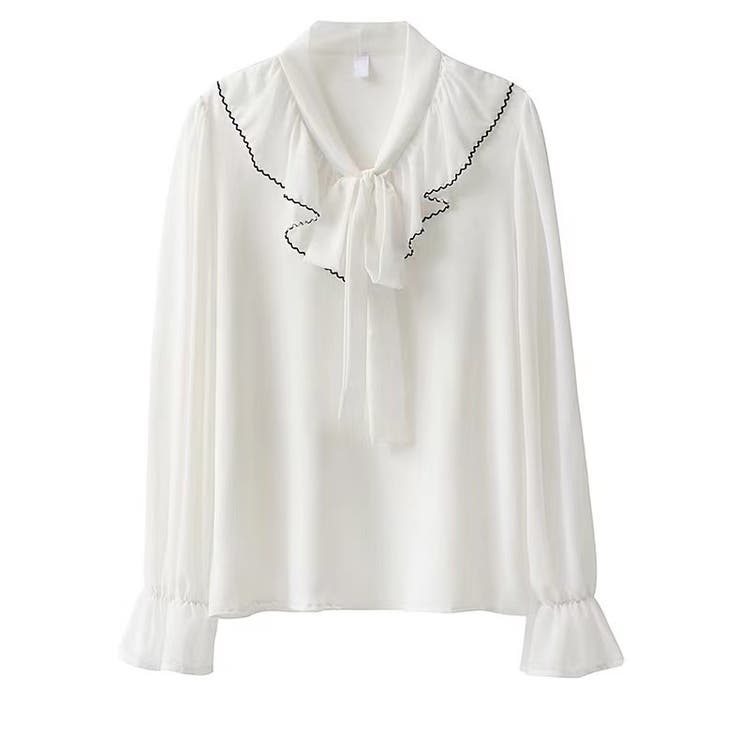フリルスリーブVネックボウタイリボンブラウス 春 韓国ファッション | Sibra | 詳細画像7 