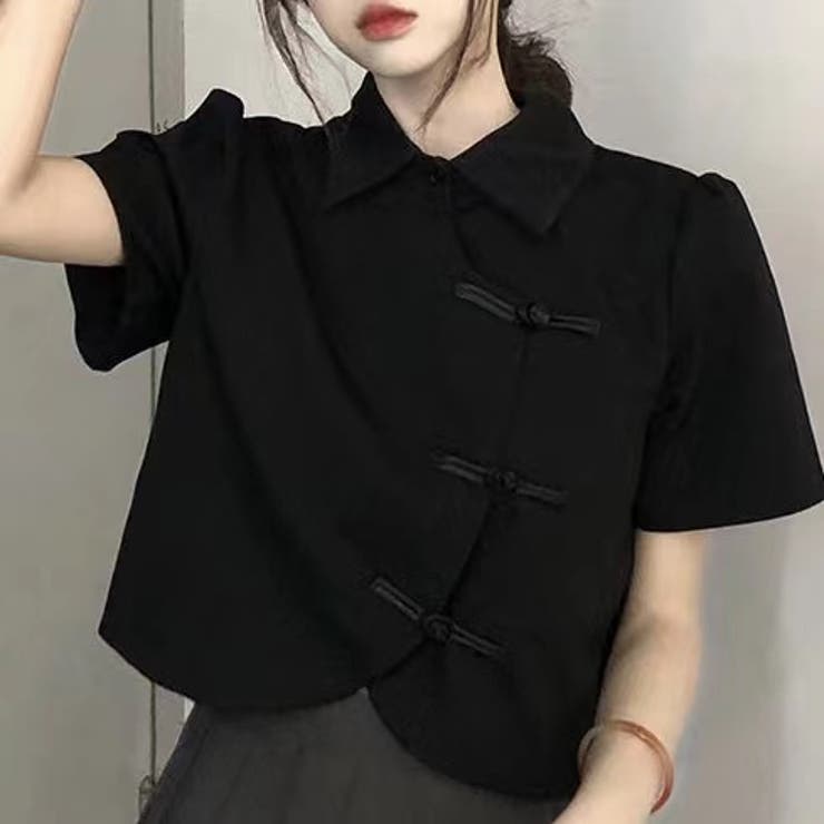 半袖チャイナトップス 春 韓国ファッション