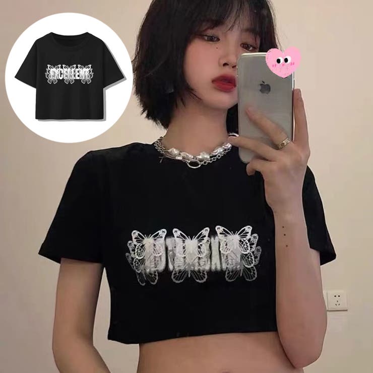 蝶々半袖Tシャツ 韓国ファッション オフィスカジュアル[品番
