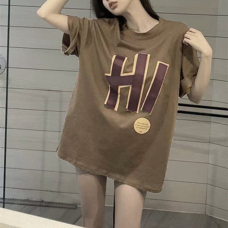 綿100％オーバーサイズロゴプリントT シャツ 韓国ファッション[品番