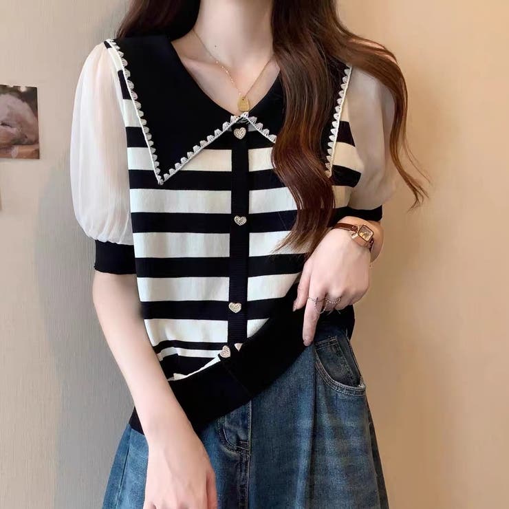 ストライプボリューム袖ブラウス セクシー 夏服 | Sibra | 詳細画像1 