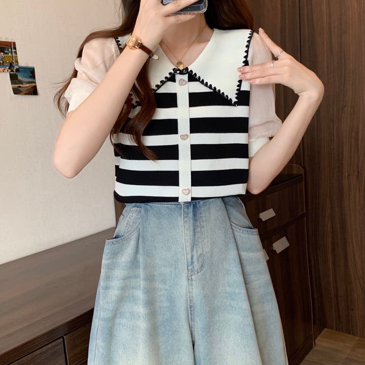 ストライプボリューム袖ブラウス セクシー 夏服 | Sibra | 詳細画像8 