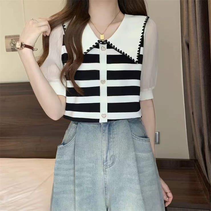 ストライプボリューム袖ブラウス セクシー 夏服 | Sibra | 詳細画像9 