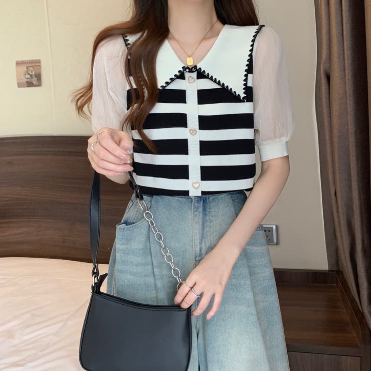 ストライプボリューム袖ブラウス セクシー 夏服 | Sibra | 詳細画像15 