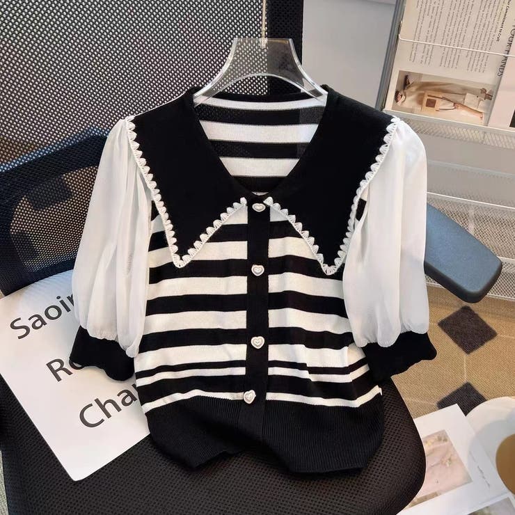 ストライプボリューム袖ブラウス セクシー 夏服 | Sibra | 詳細画像2 