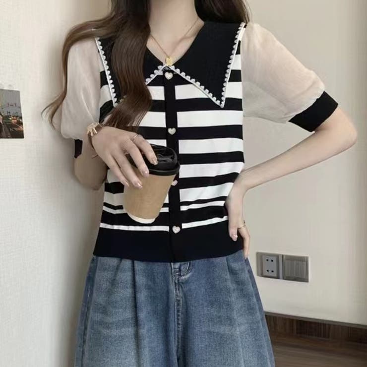 ストライプボリューム袖ブラウス セクシー 夏服 | Sibra | 詳細画像3 