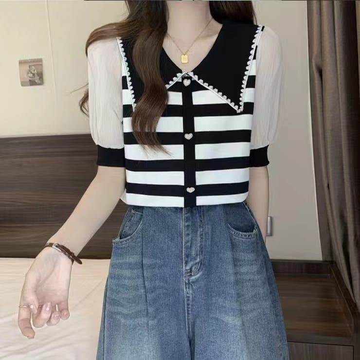 ストライプボリューム袖ブラウス セクシー 夏服 | Sibra | 詳細画像4 