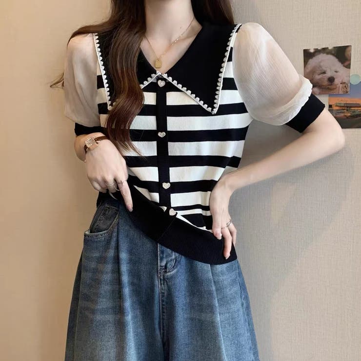 ストライプボリューム袖ブラウス セクシー 夏服 | Sibra | 詳細画像5 