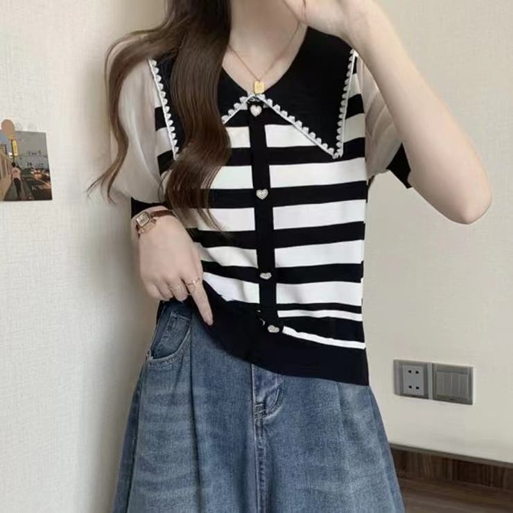 ストライプボリューム袖ブラウス セクシー 夏服 | Sibra | 詳細画像6 