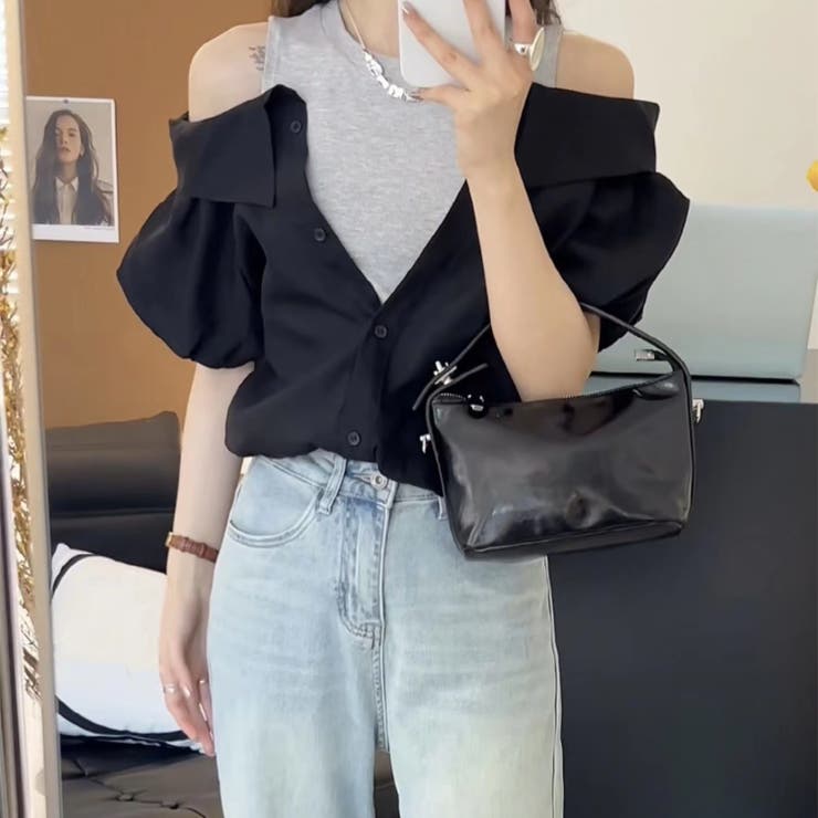 ブラック | ドッキングシャツ 夏服 セクシー | Sibra