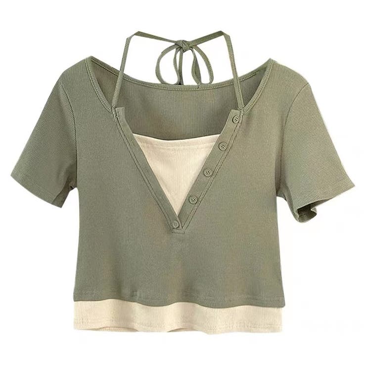 後ろリボン配色半袖Tシャツ 夏服 セクシー | Sibra | 詳細画像4 