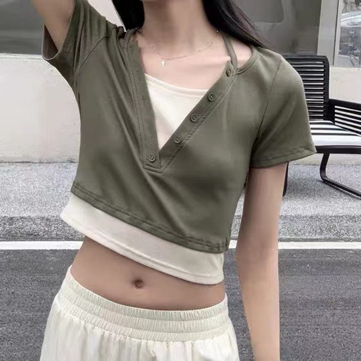 後ろリボン配色半袖Tシャツ 夏服 セクシー | Sibra | 詳細画像5 