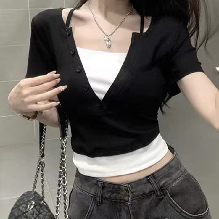 後ろリボン配色半袖Tシャツ 夏服 セクシー | Sibra | 詳細画像8 