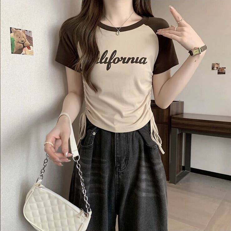 ラグランスリーブギャザーTシャツ 夏服 セクシー[品番：SHNW0009543