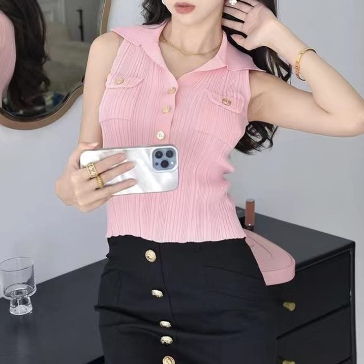期間限定SALE✨️1回着用のみ美品✨CPG ノースリーブトップス Mサイズ ノースリーブニットトップス 夏服 セクシー[品番:SHNW0009544