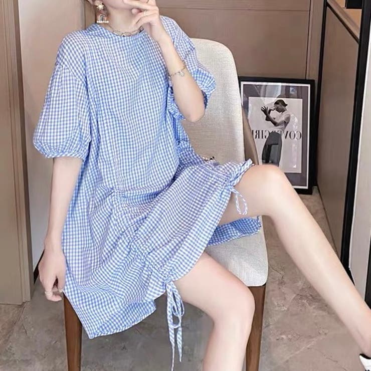 ギャザーチェック柄トップス セクシー 夏服 | Sibra | 詳細画像1 