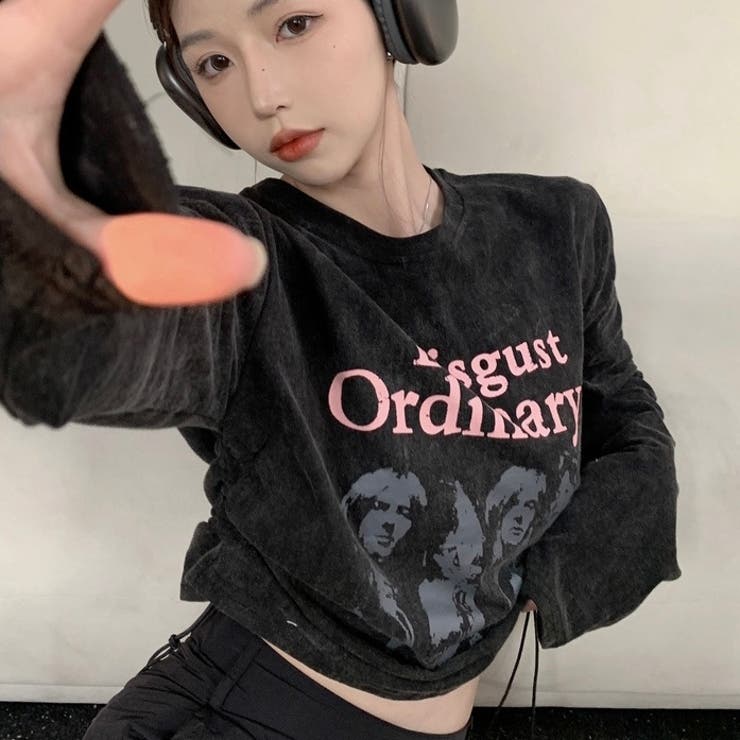 両側ギャザープリントトップス	韓国ファッション 秋 韓国 | Sibra | 詳細画像2 