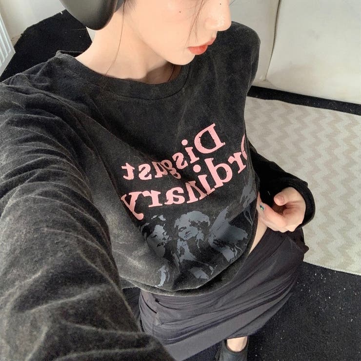 両側ギャザープリントトップス	韓国ファッション 秋 韓国 | Sibra | 詳細画像4 