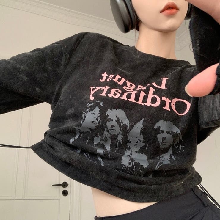 両側ギャザープリントトップス	韓国ファッション 秋 韓国 | Sibra | 詳細画像7 