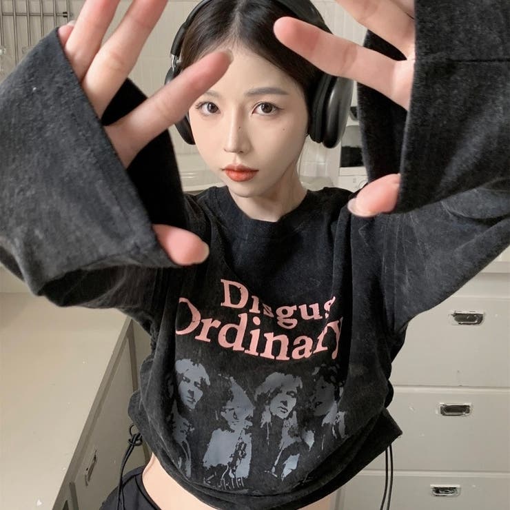 両側ギャザープリントトップス	韓国ファッション 秋 韓国 | Sibra | 詳細画像8 