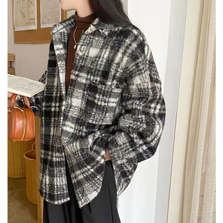 厚手チェック柄長袖シャツ 韓国ファッション 10代[品番：SHNW0010487