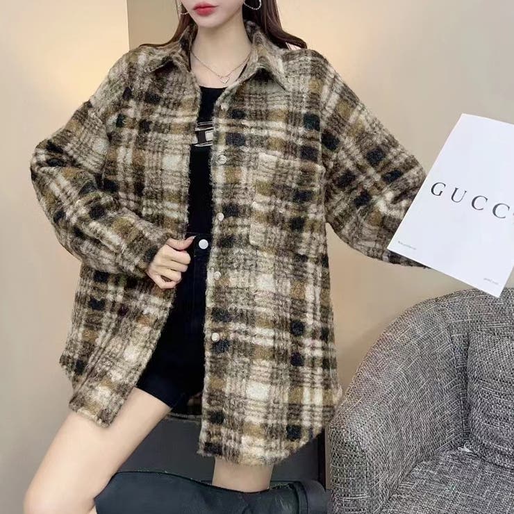 厚手チェック柄長袖シャツ 韓国ファッション 10代[品番：SHNW0010487