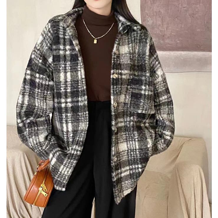 厚手チェック柄長袖シャツ 韓国ファッション 10代[品番：SHNW0010487