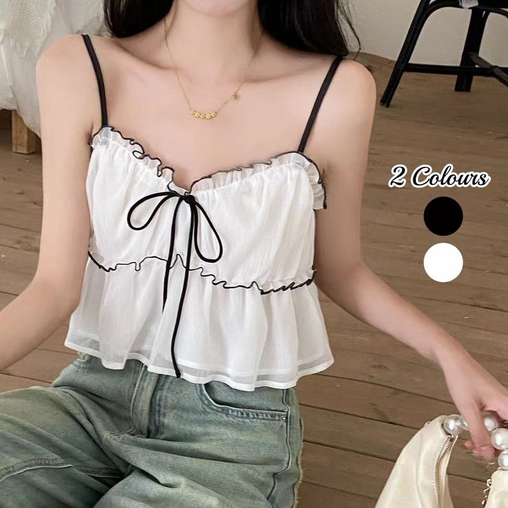 チュールフリルキャミソールビスチェ 夏服 韓国ファッション | Sibra | 詳細画像1