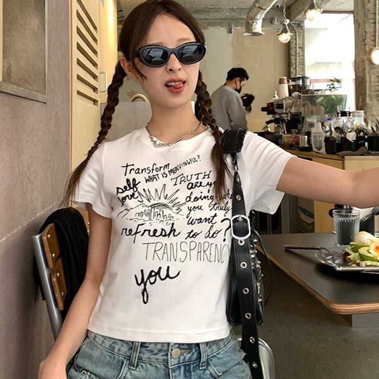 ホワイト | プリントロゴ 半袖Tシャツ 韓国風 | Sibra