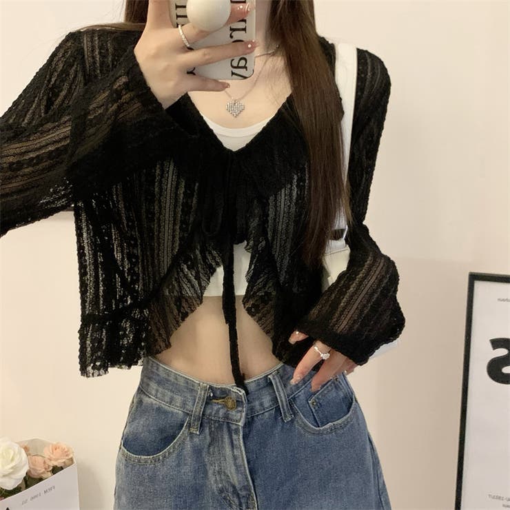 SHIPSシアー フリル カーディガン ブラック フリルシアーカーディガン – WEGO ONLINE STORE