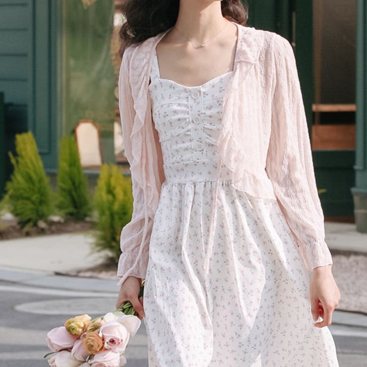 フリルレースシアーカーディガン 体型カバー 夏服[品番：SHNW0010895