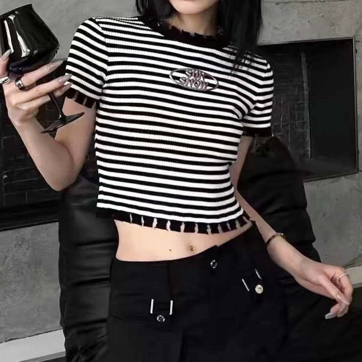 ホワイトブラック | ダメージニットトップス 春 夏 | Sibra