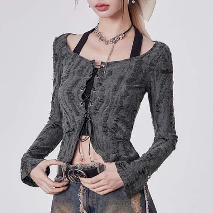 セットアップ ダメージ長袖シャツ 体型カバー | Sibra | 詳細画像1