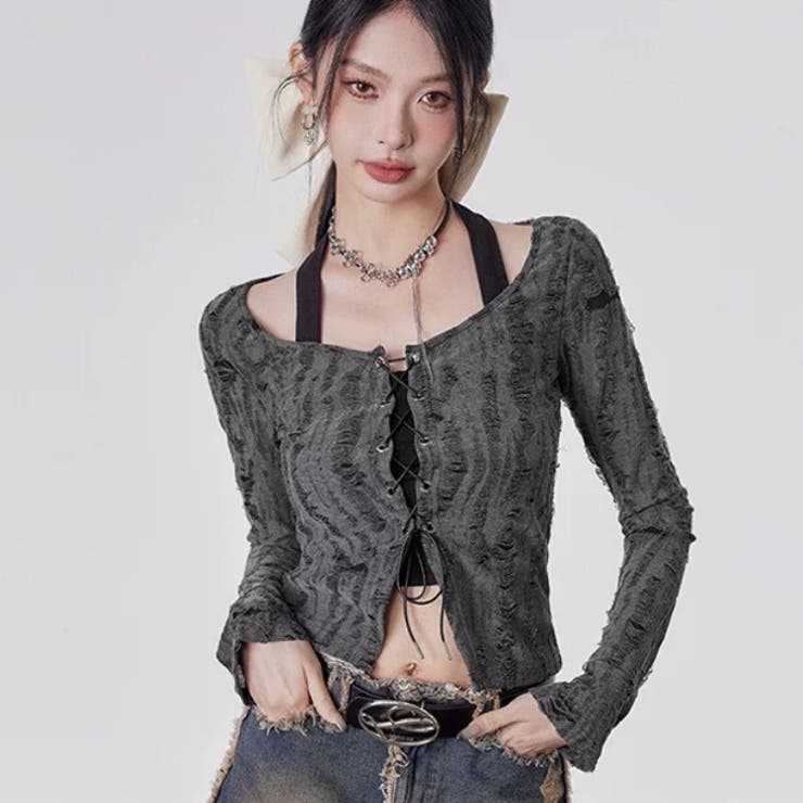 ダークグレー | セットアップ ダメージ長袖シャツ 体型カバー | Sibra