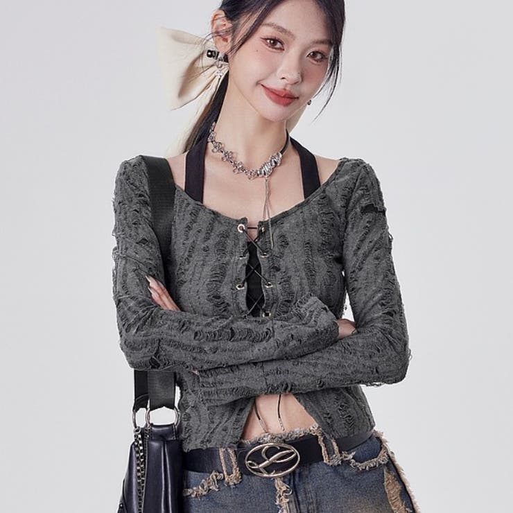 セットアップ ダメージ長袖シャツ 体型カバー | Sibra | 詳細画像2