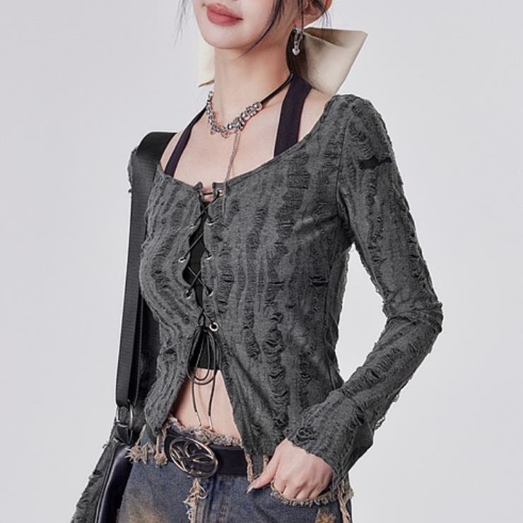 セットアップ ダメージ長袖シャツ 体型カバー | Sibra | 詳細画像3