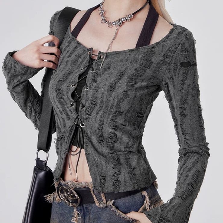 セットアップ ダメージ長袖シャツ 体型カバー | Sibra | 詳細画像5