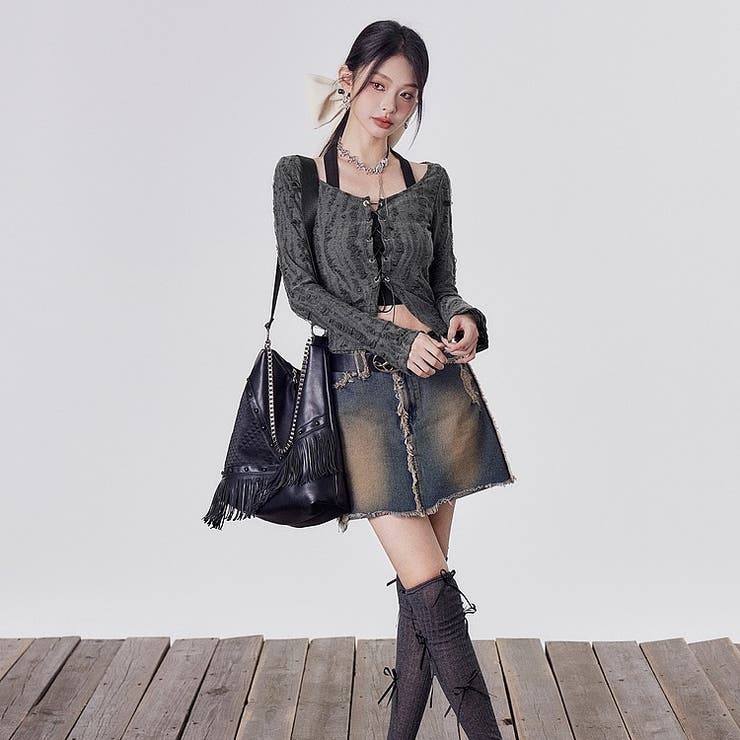 セットアップ ダメージ長袖シャツ 体型カバー | Sibra | 詳細画像6