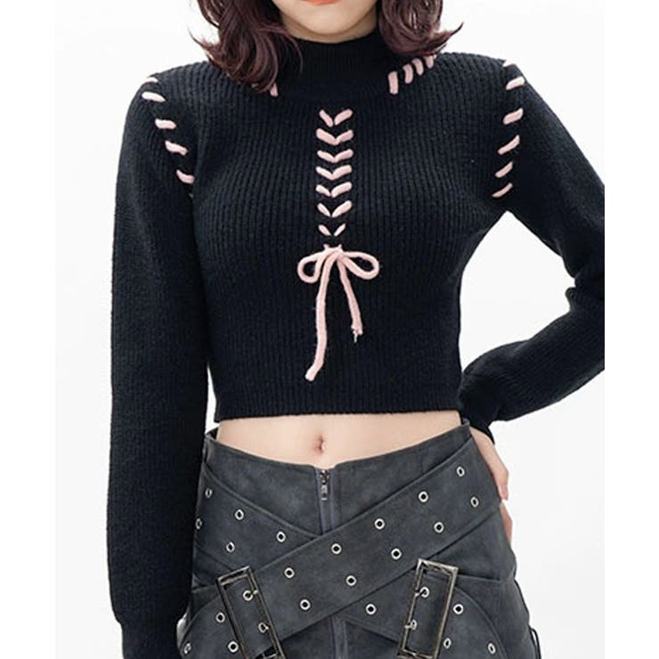 ブラック | リボンショートニット ハロウィン 10代 | Sibra