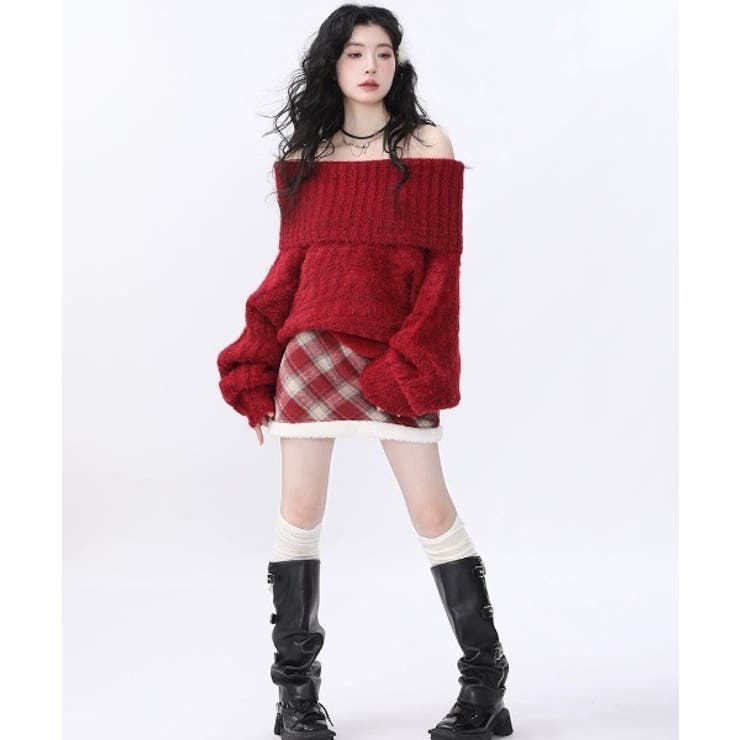 オフショルニットトップス シャギーニット クリスマス | Sibra | 詳細画像9 