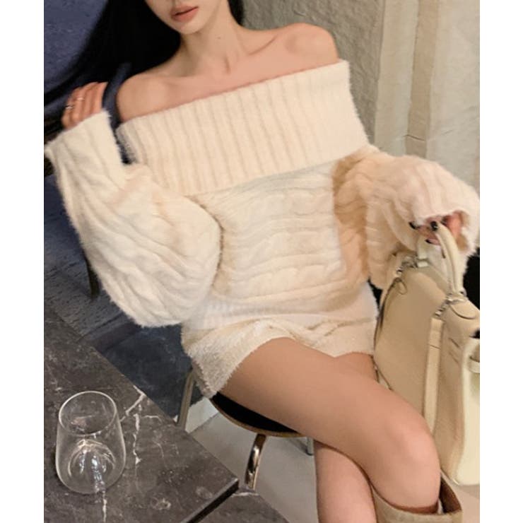 オフショルニットトップス シャギーニット クリスマス | Sibra | 詳細画像4 