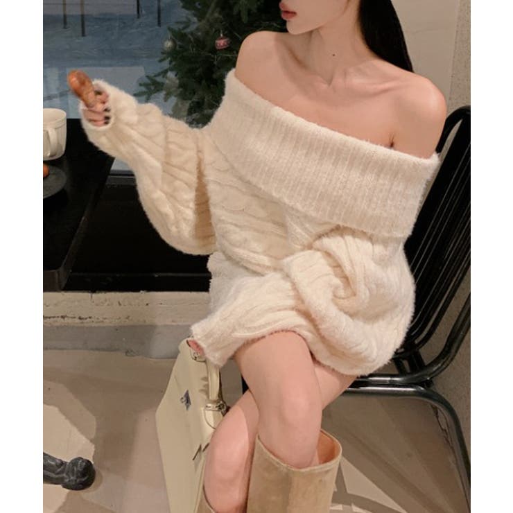 オフショルニットトップス シャギーニット クリスマス | Sibra | 詳細画像5 