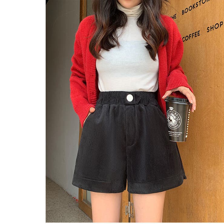 コーデュロイショートパンツ 韓国ファッション ワンカラー[品番