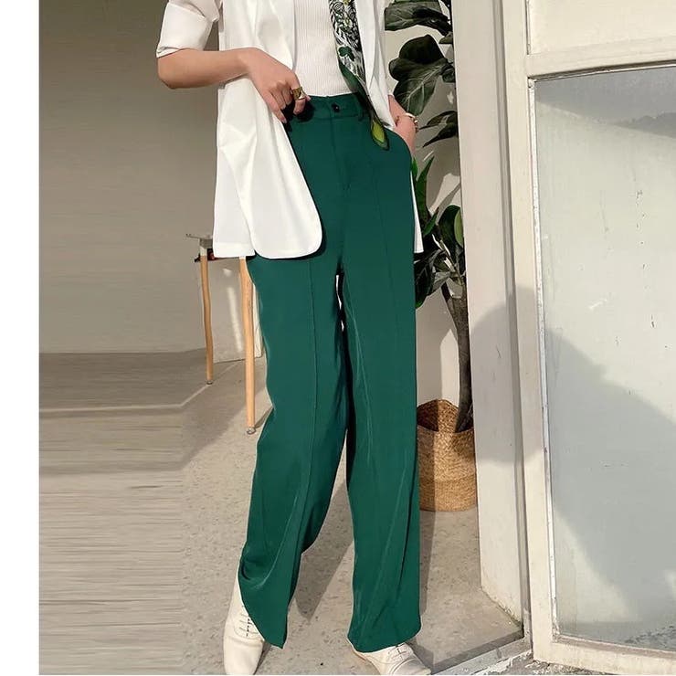 センタープレスカラースラックスパンツ ストレート 韓国ファッション